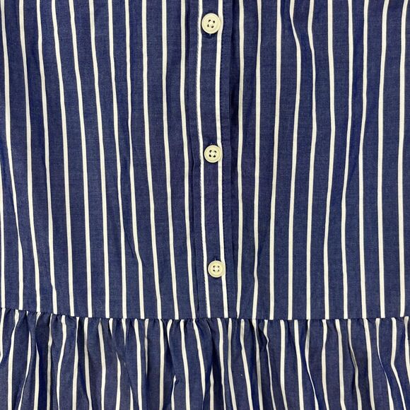 GAP Shirt Dress Womens Large Blue Striped Button Front Tiered Cotton Pockets - Picture 6 of 16
